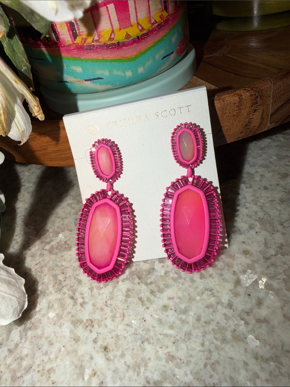 Kendra Scott Hot Pink Faceted Double Drop Earrings